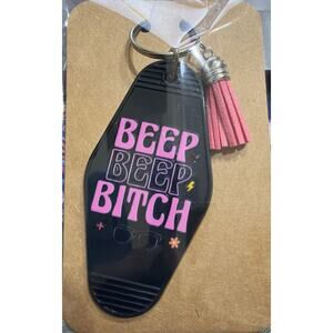 Beep Beep B*tch Black & Pink Tassel Vintage Motel Keychain Key Chain Handmade